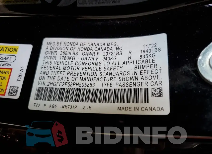 2HGFE2F58PH505883 Photo# 12