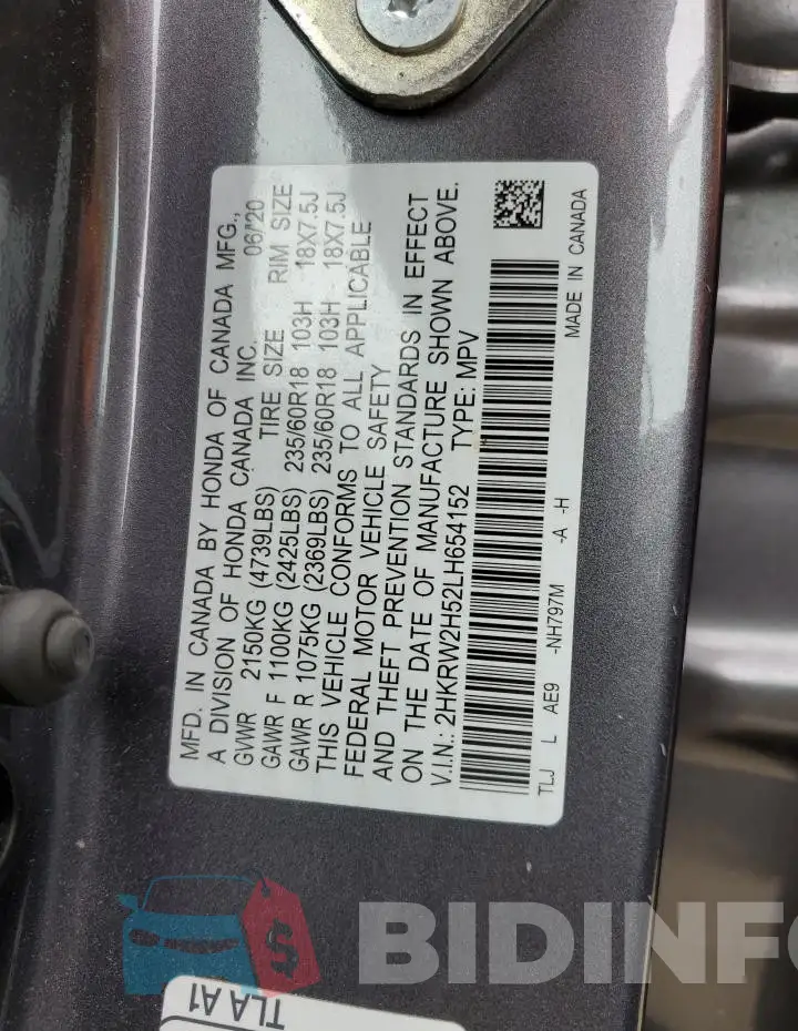 2HKRW2H52LH654152 Photo# 10