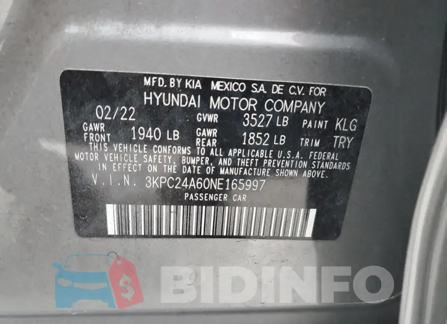 3KPC24A60NE165997 Photo# 12