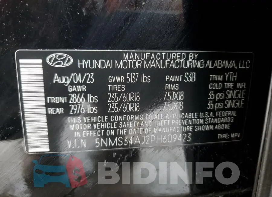 5NMS34AJ2PH609423 Photo# 12