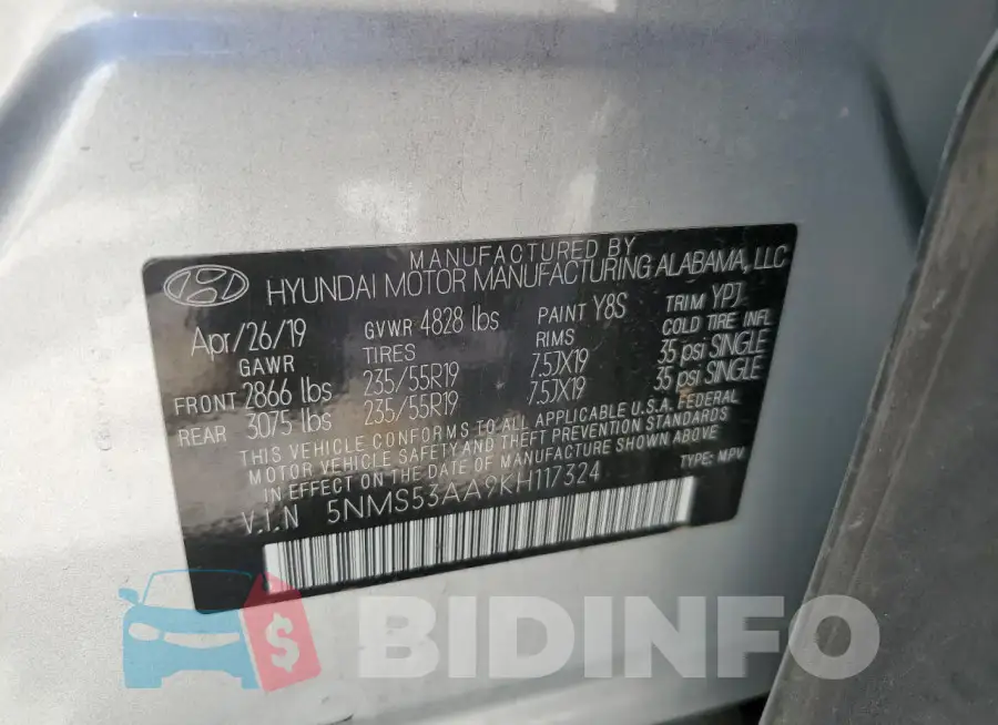 5NMS53AA9KH117324 Photo# 12