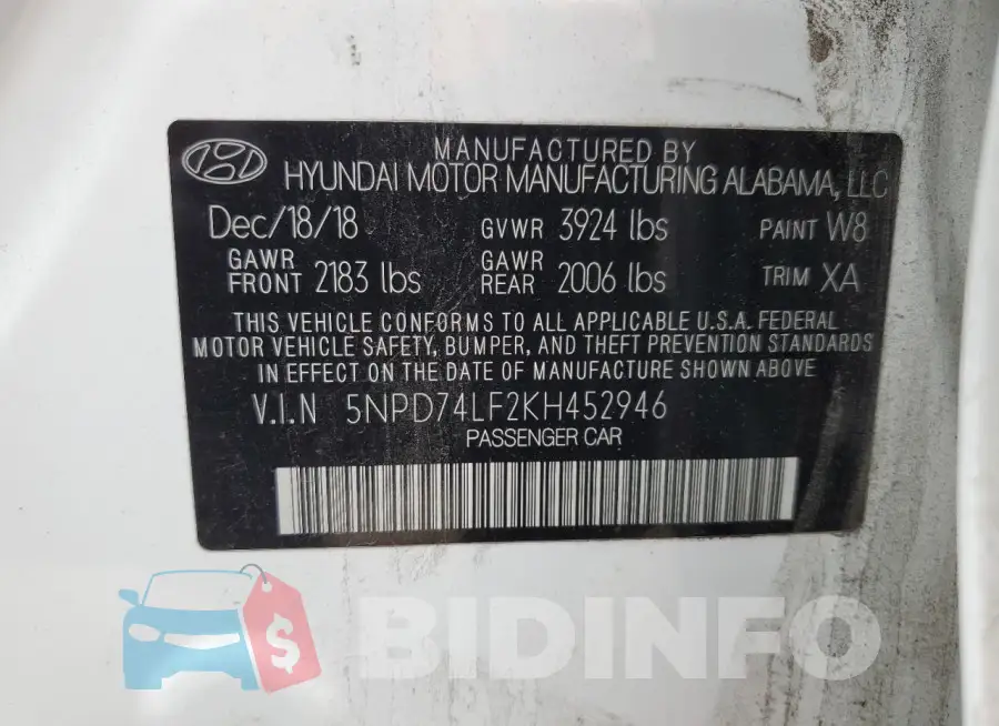 5NPD74LF2KH452946 Photo# 13