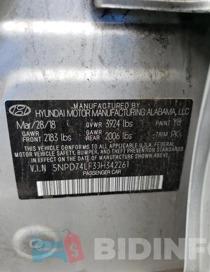 5NPD74LF3JH342261 Photo# 12