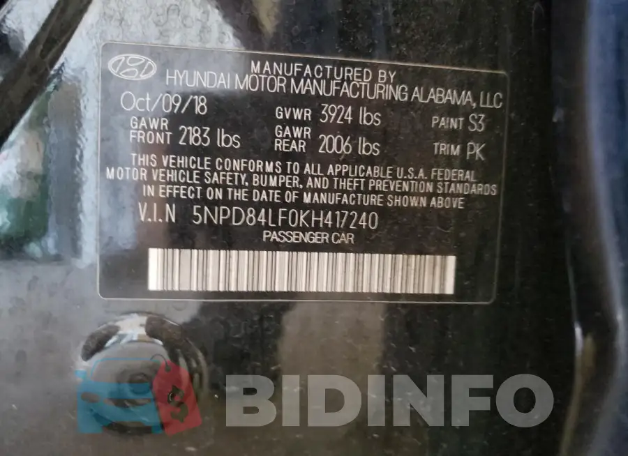 5NPD84LF0KH417240 Photo# 12