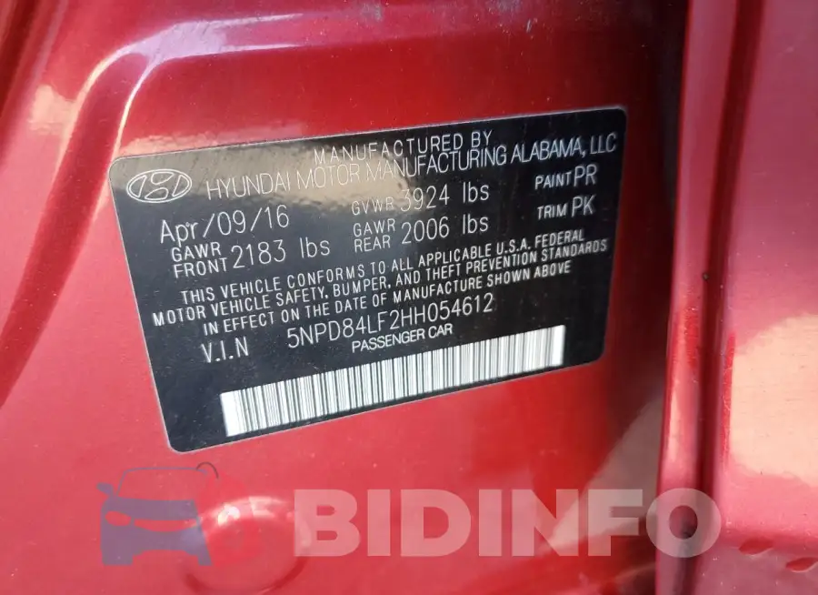 5NPD84LF2HH054612 Photo# 13