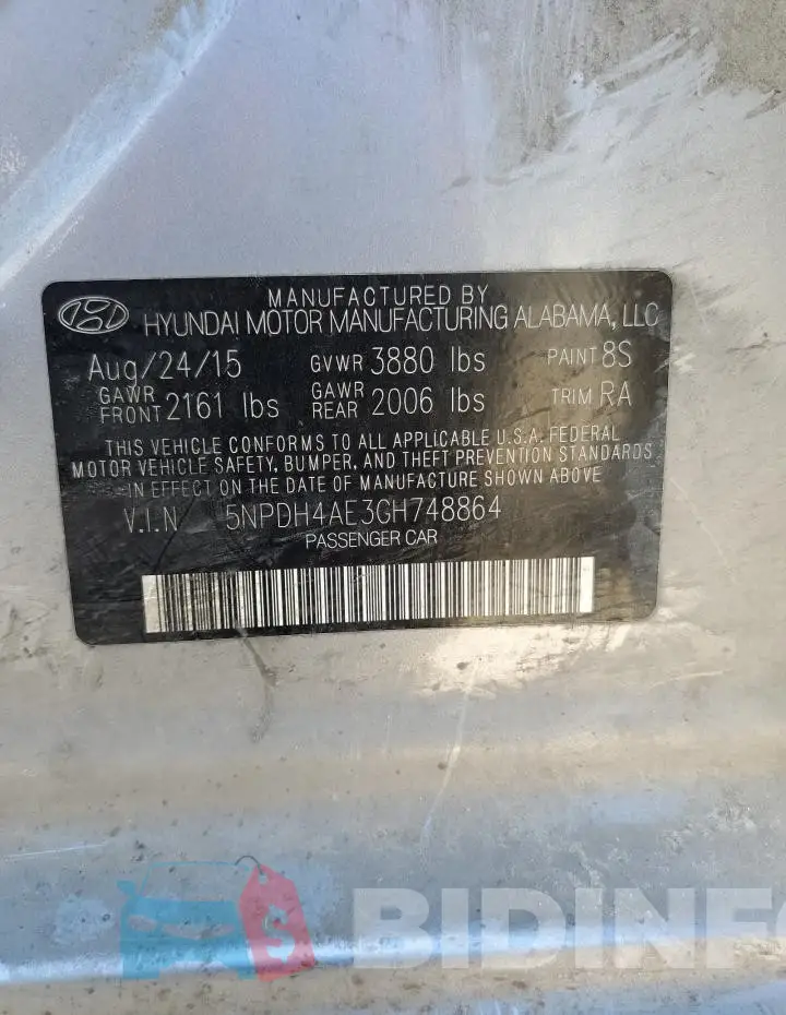 5NPDH4AE3GH748864 Photo# 12