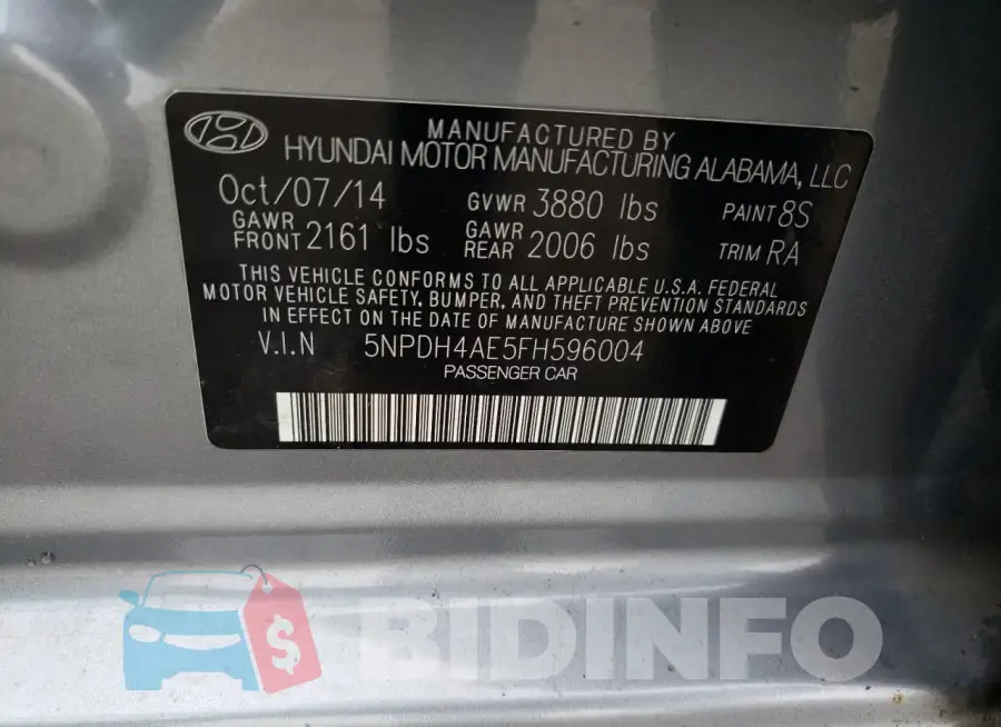 5NPDH4AE5FH596004 Photo# 12