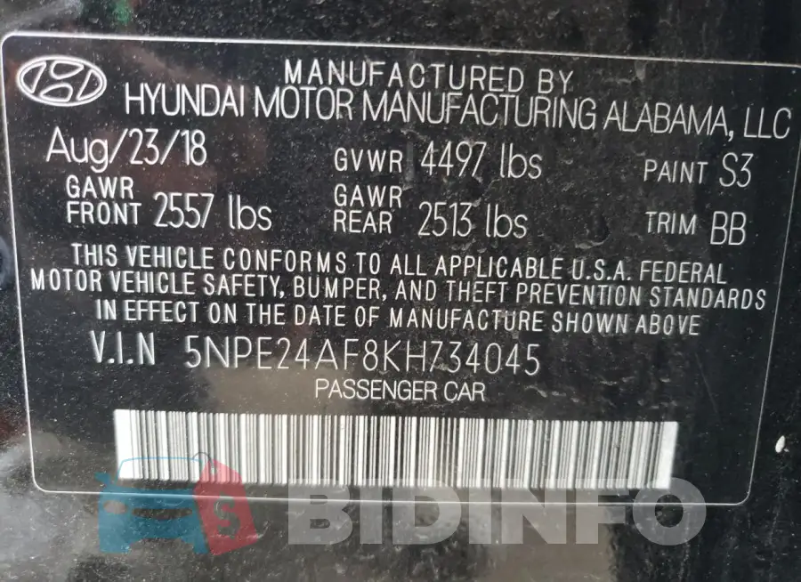 5NPE24AF8KH734045 Photo# 12