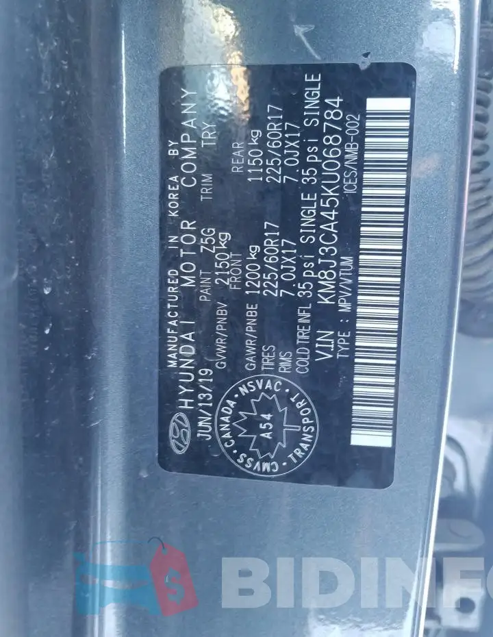 KM8J3CA45KU068784 Photo# 10