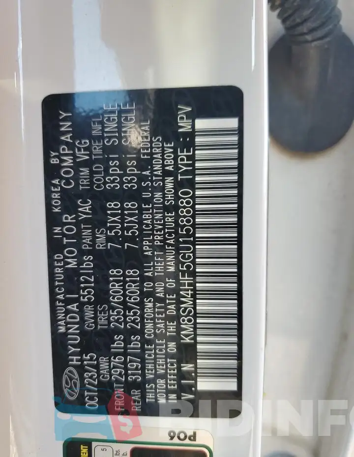 KM8SM4HF5GU158880 Photo# 13
