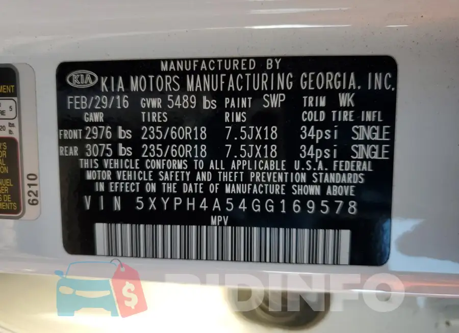 5XYPH4A54GG169578 Photo# 14