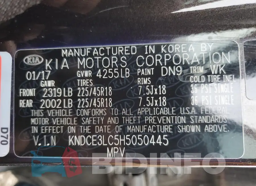 KNDCE3LC5H5050445 Photo# 13
