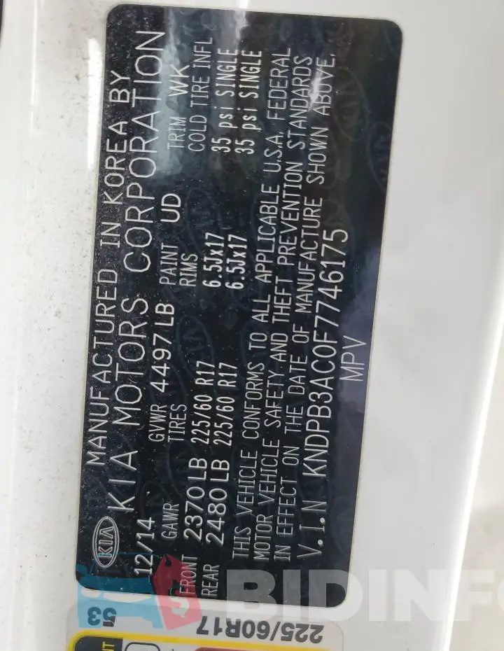 KNDPB3AC0F7746175 Photo# 13