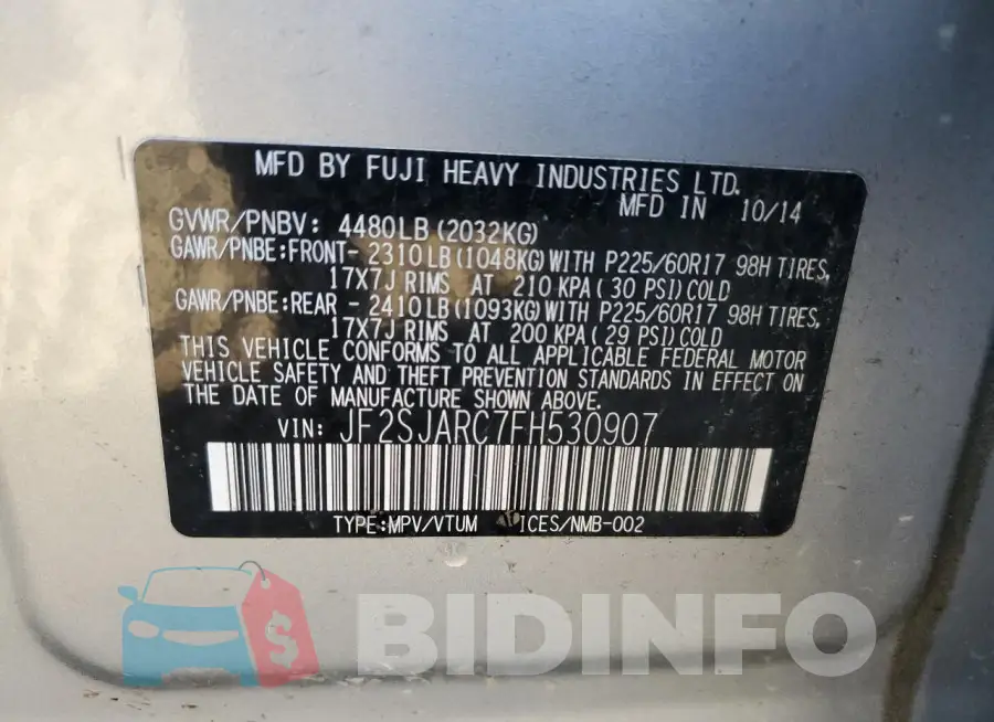 JF2SJARC7FH530907 Photo# 13
