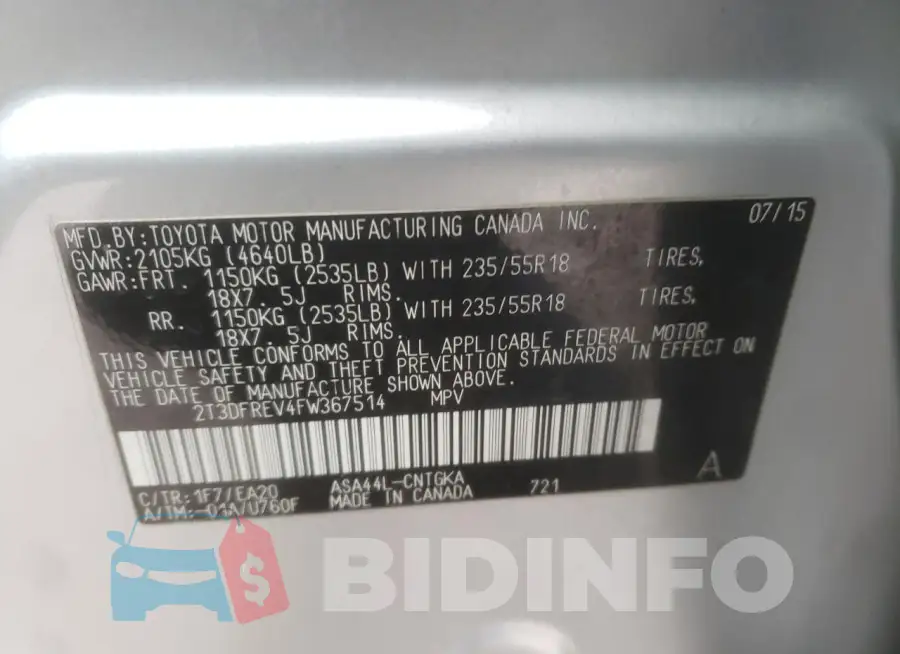 2T3DFREV4FW367514 Photo# 13