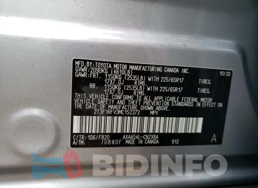 2T3F1RFV3MC152372 Photo# 13