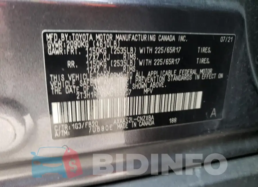 2T3H1RFV6MC155307 Photo# 12