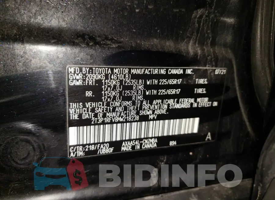 2T3P1RFV8MW218238 Photo# 14