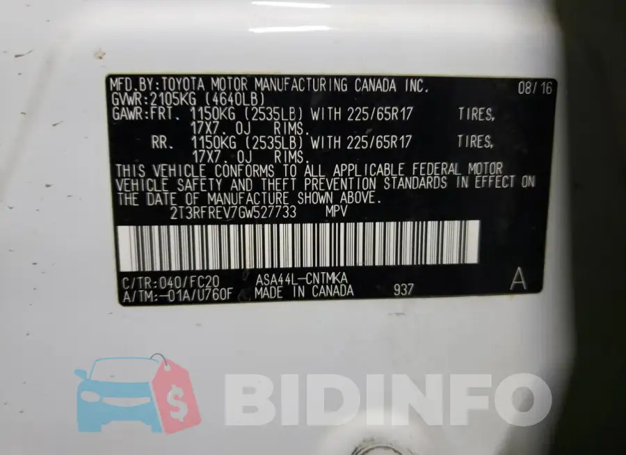 2T3RFREV7GW527733 Photo# 14