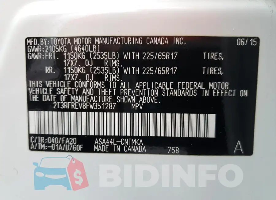 2T3RFREV8FW351287 Photo# 12