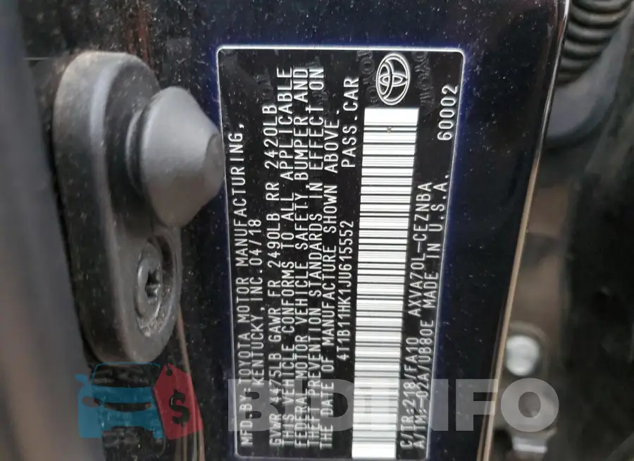 4T1B11HK1JU615552 Photo# 12