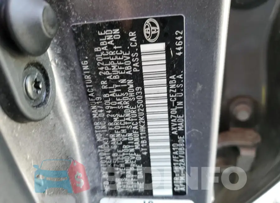 4T1B11HK2KU250039 Photo# 12