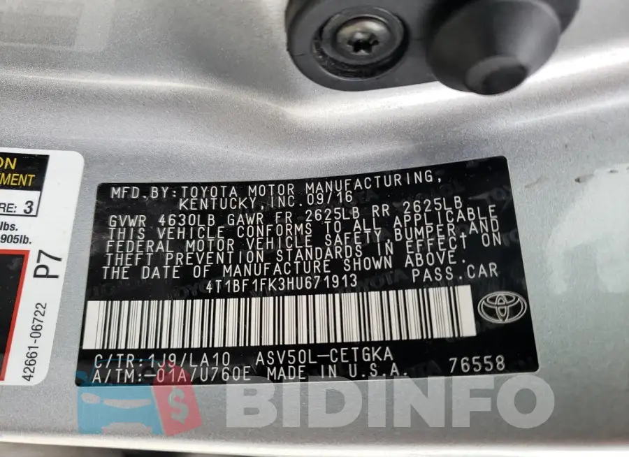 4T1BF1FK3HU671913 Photo# 12