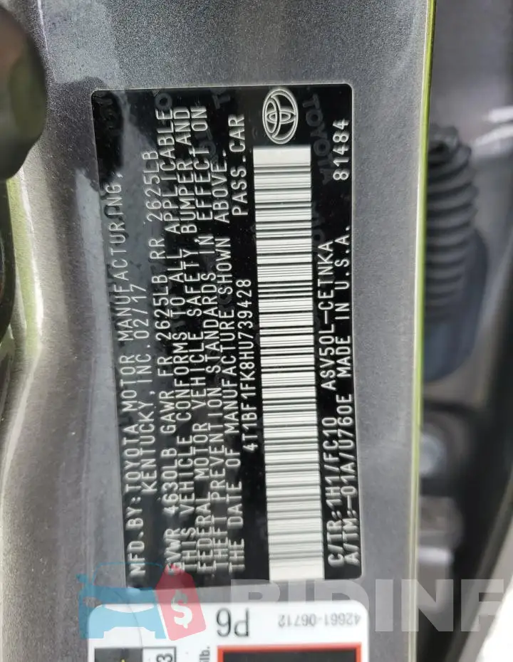 4T1BF1FK8HU739428 Photo# 12