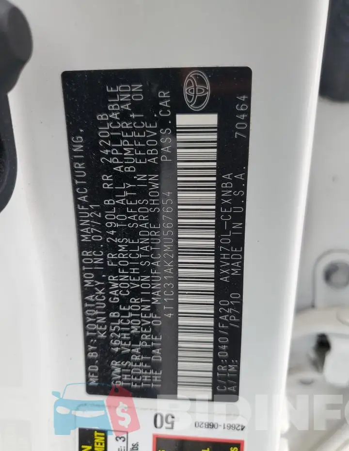 4T1C31AK2MU567654 Photo# 12