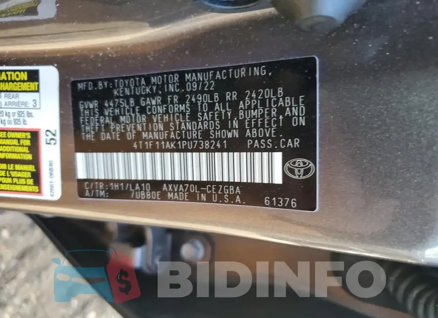 4T1F11AK1PU738241 Photo# 12