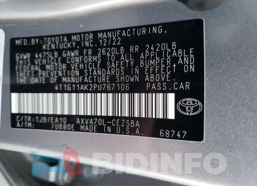 4T1G11AK2PU767106 Photo# 13