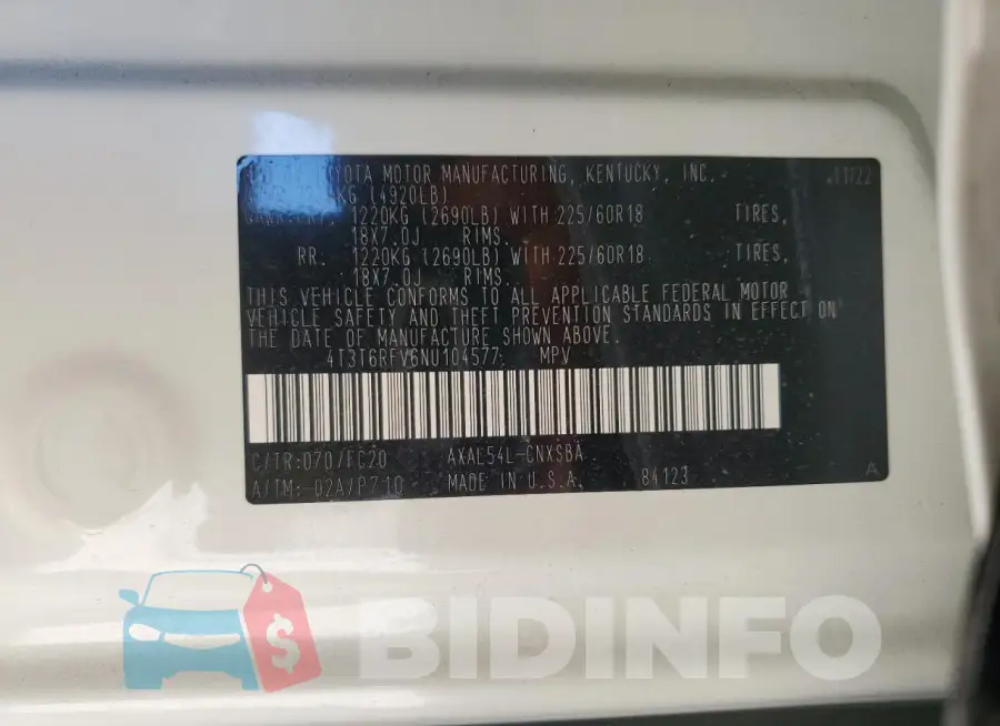 4T3T6RFV6NU104577 Photo# 12