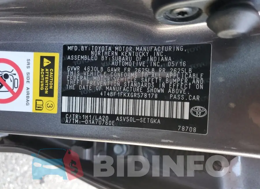 4T4BF1FKXGR578178 Photo# 12