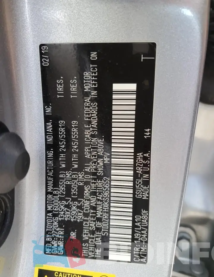 5TDDZRFHXKS965652 Photo# 13