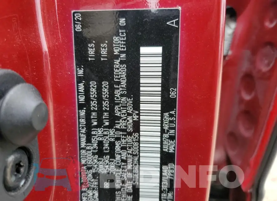 5TDEBRCH4LS008156 Photo# 14