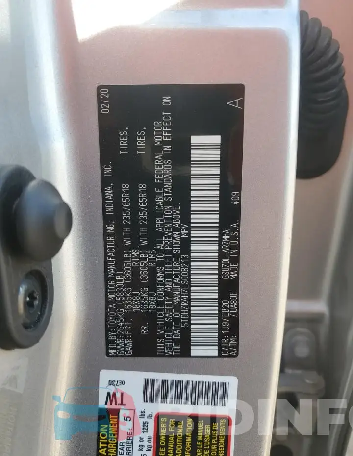 5TDHZRAH7LS008213 Photo# 13