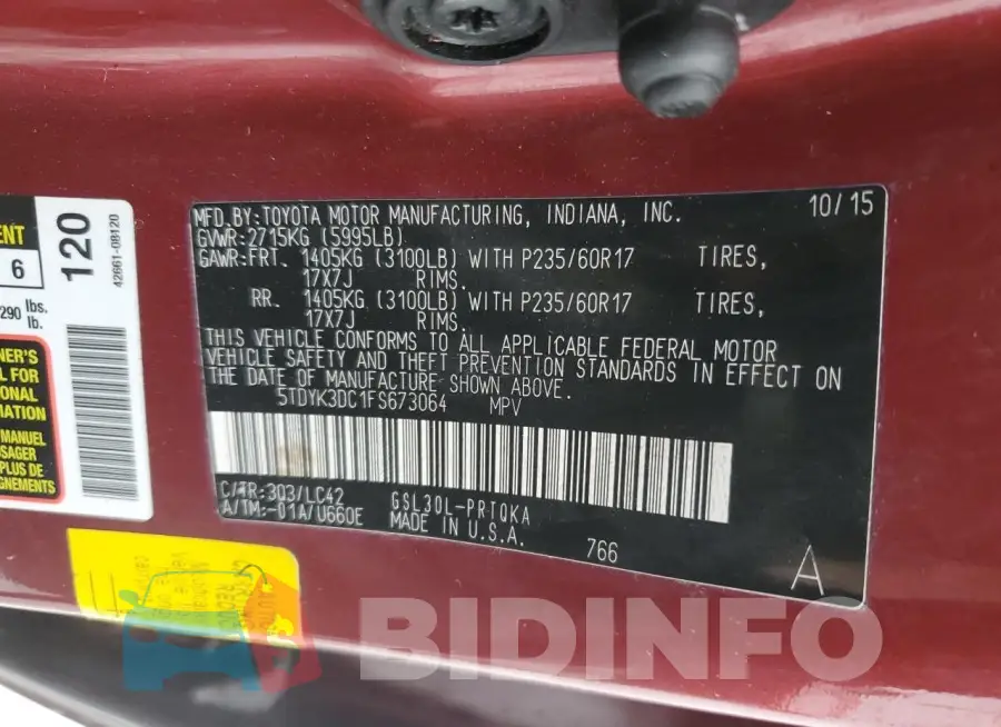 5TDYK3DC1FS673064 Photo# 13