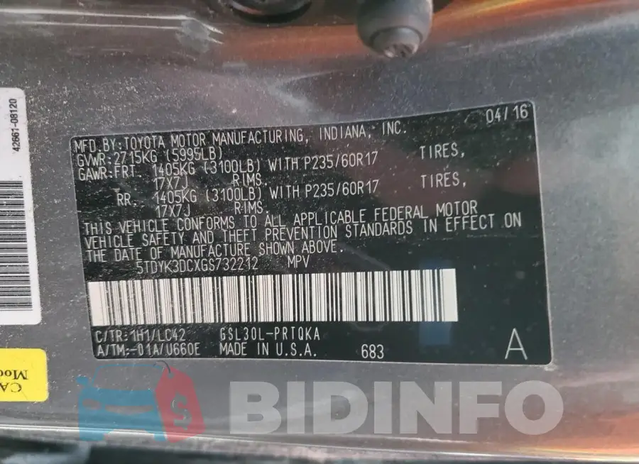 5TDYK3DCXGS732212 Photo# 14