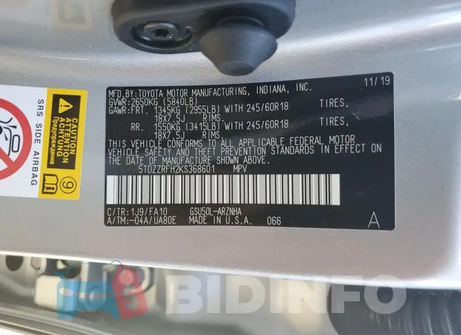 5TDZZRFH2KS368601 Photo# 13