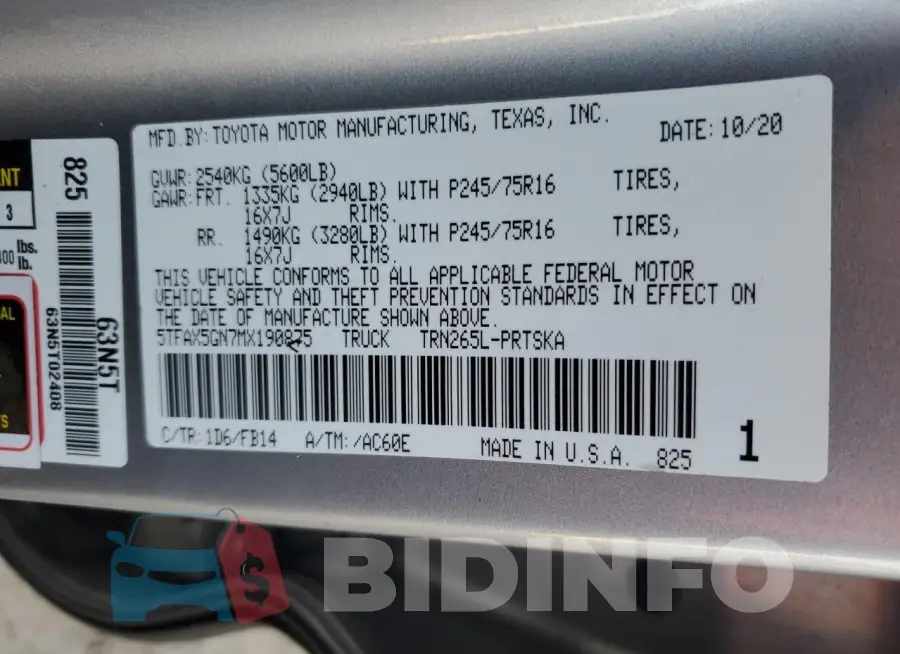 5TFAX5GN7MX190875 Photo# 13