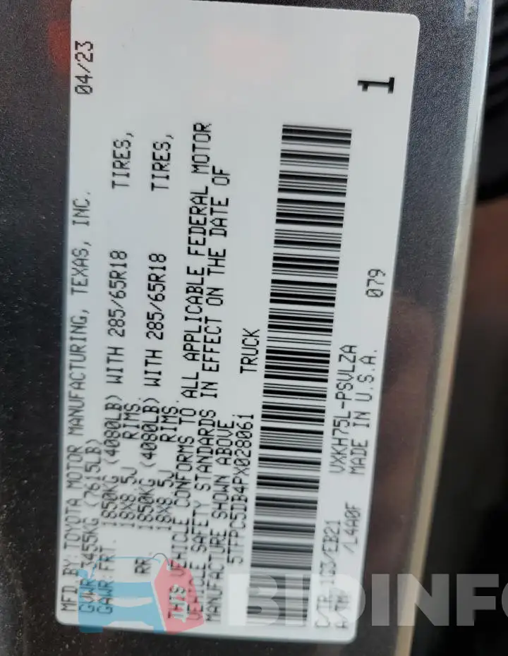 5TFPC5DB4PX028061 Photo# 12