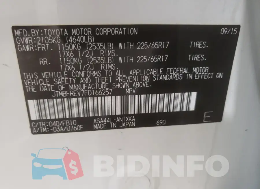 JTMBFREV7FD166257 Photo# 14