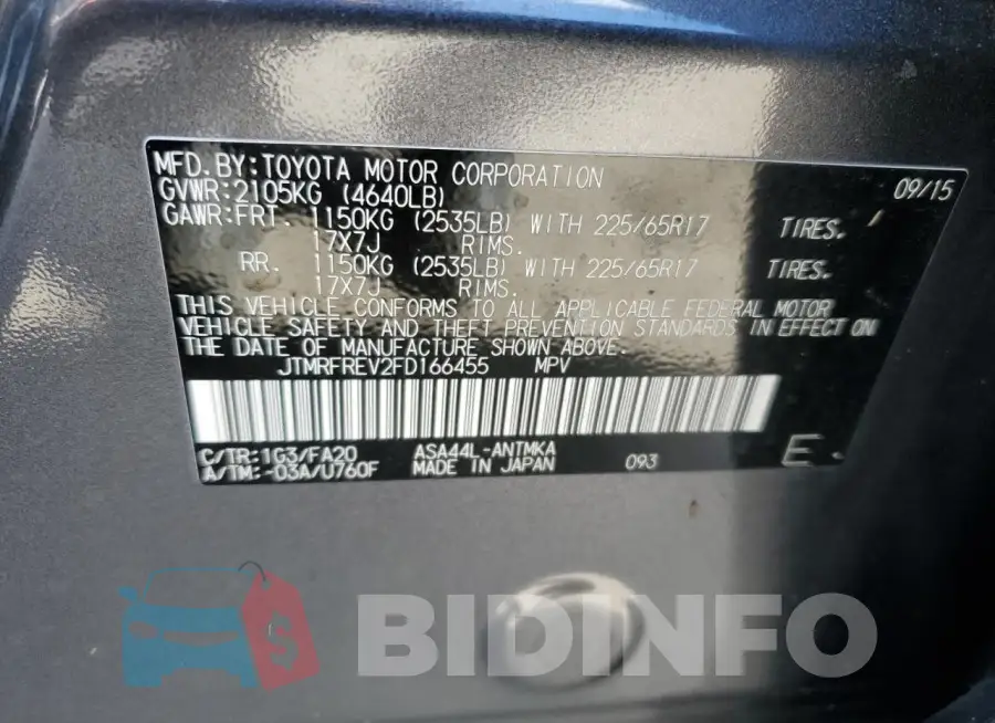 JTMRFREV2FD166455 Photo# 14