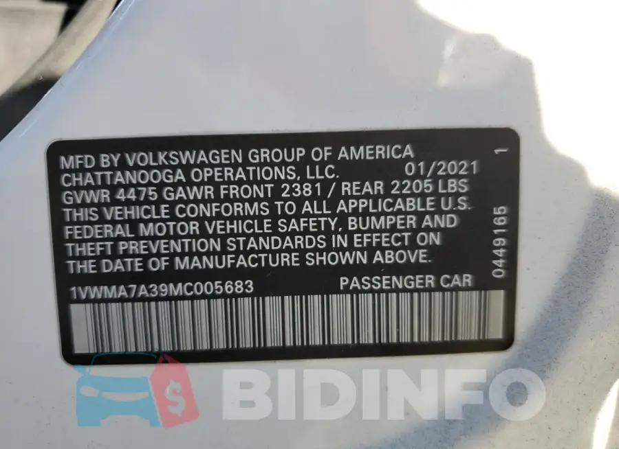 1VWMA7A39MC005683 Photo# 13