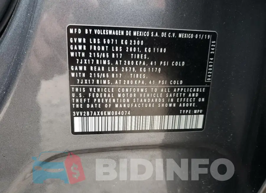 3VV2B7AX6KM084074 Photo# 13
