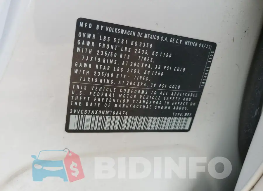 3VVCB7AX0NM108474 Photo# 12