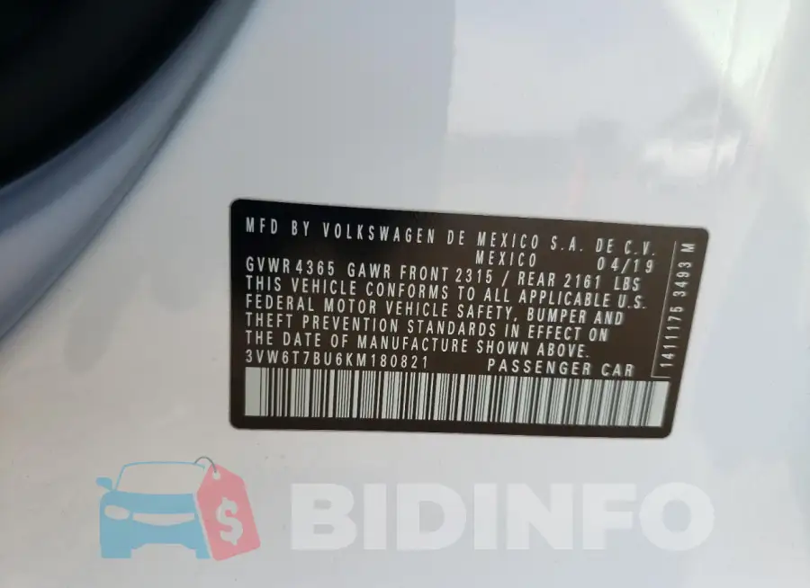 3VW6T7BU6KM180821 Photo# 13