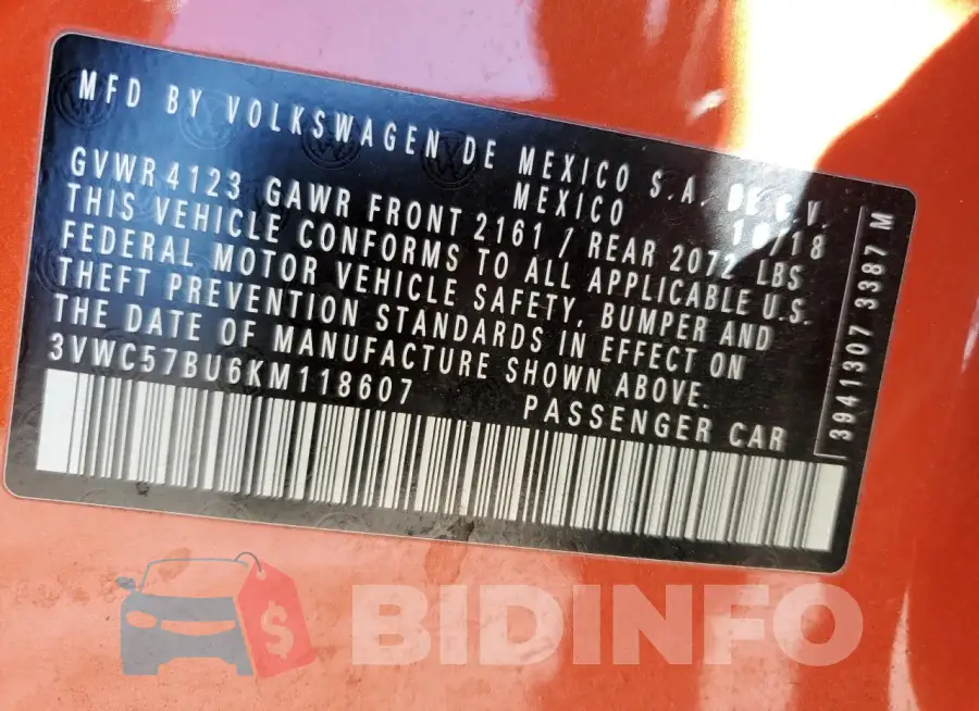 3VWC57BU6KM118607 Photo# 12