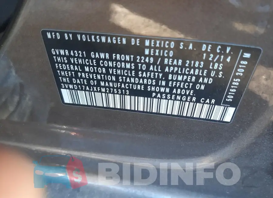3VWD17AJXFM275313 Photo# 12
