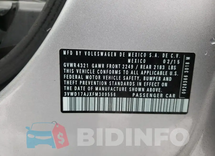3VWD17AJXFM309556 Photo# 12
